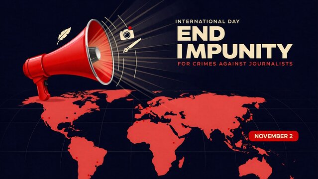 International day to end impunity poster with megaphone and globe