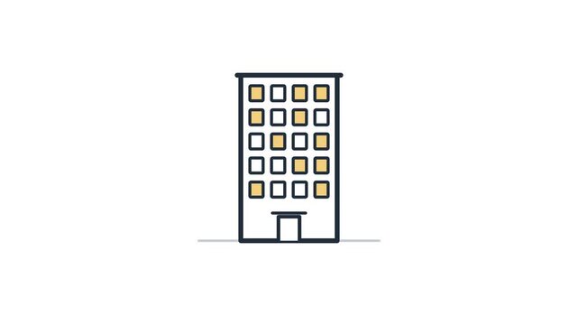 マンションの窓の明かりがついたり消えたりする線画アイコン ループアニメーション
