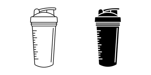 Protein shaker bottle icon for gym fitness sports drink flat outline and silhouette in black © Vectronix_Studio
