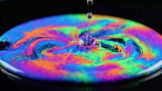 Colorful Rainbow Liquid Pouring and Splashing on Black Background