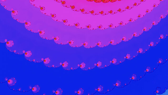 Fractal pattern showing shapes and colors in layers with swirls and curves in a visual art form