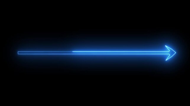neon glowing straight arrow pointing right animation on alpha transparent background