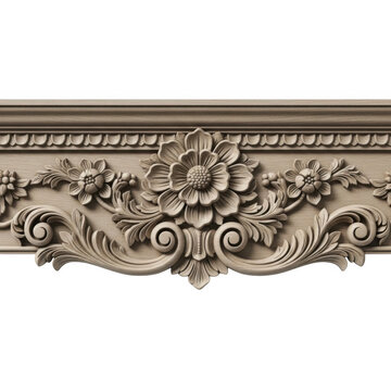 Ornate wood carving with floral patterns and scrollwork details