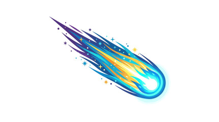 Colorful stylized comet illustration with fire trail and stars isolated on white background © kaos