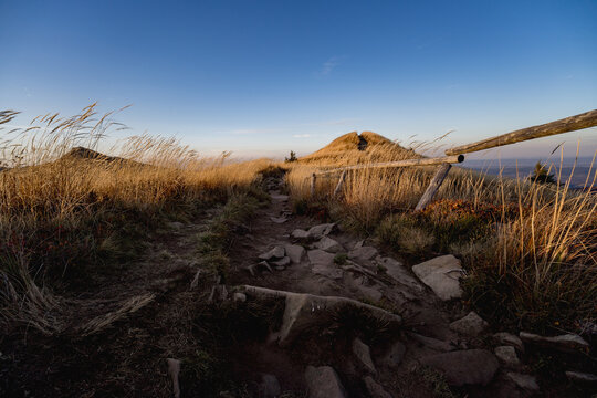 Autumn sunset landscapes in Bieszczady Mountains, Poland
