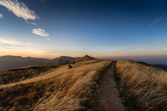 Autumn sunset landscapes in Bieszczady Mountains, Poland
