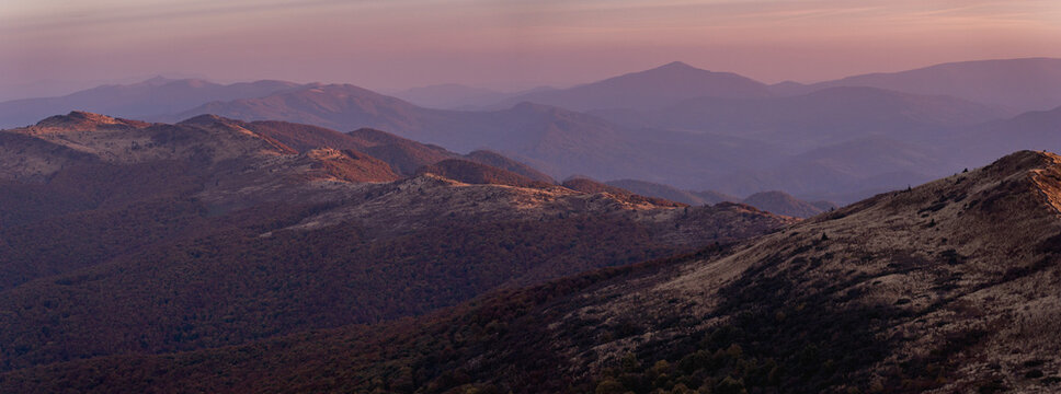 Autumn sunset landscapes in Bieszczady Mountains, Poland
