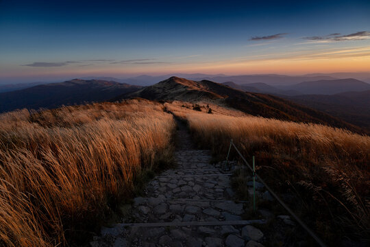 Autumn sunset landscapes in Bieszczady Mountains, Poland
