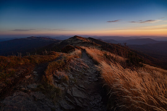 Autumn sunset landscapes in Bieszczady Mountains, Poland
