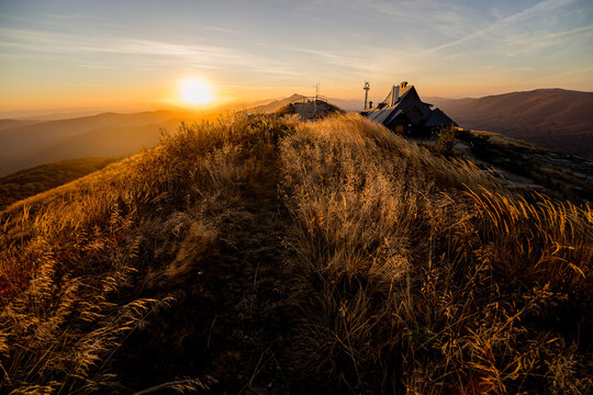 Autumn sunset landscapes in Bieszczady Mountains, Poland
