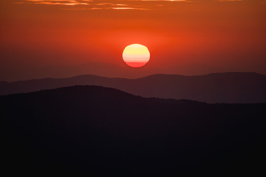 Autumn sunset landscapes in Bieszczady Mountains, Poland
