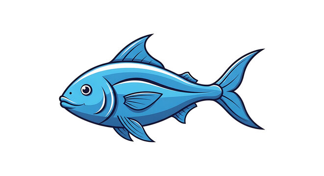 Blue cartoon fish swimming happily