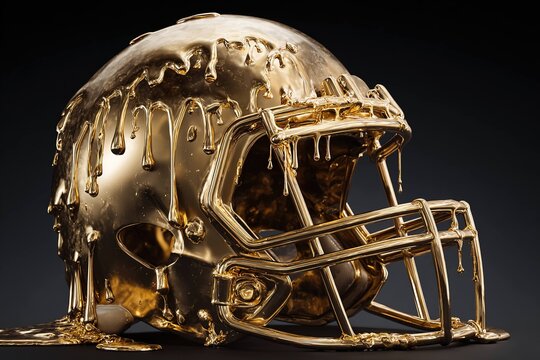 melted golden football helmet in fantasy world
