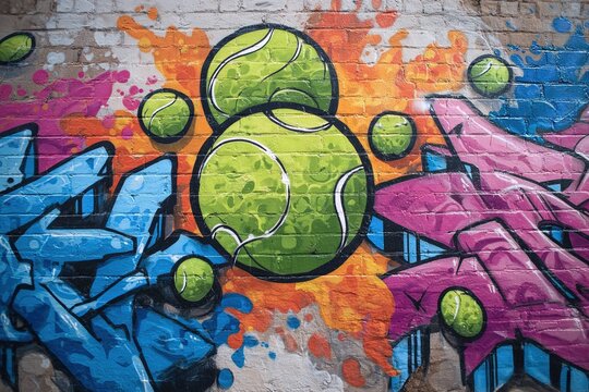 pickleball-themed graffiti wall art