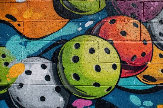 pickleball-themed graffiti wall art