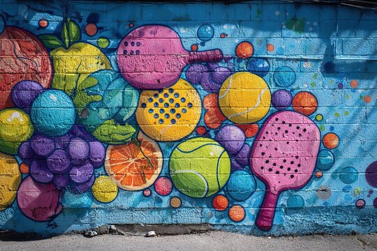 pickleball-themed graffiti wall art
