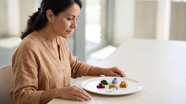 Sensory reviewer assesses a botanical color tasting flight