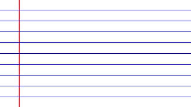 Lined paper notebook background animation, school ruled paper sheet graphic, loopable video element on white background. Animated Video 4K