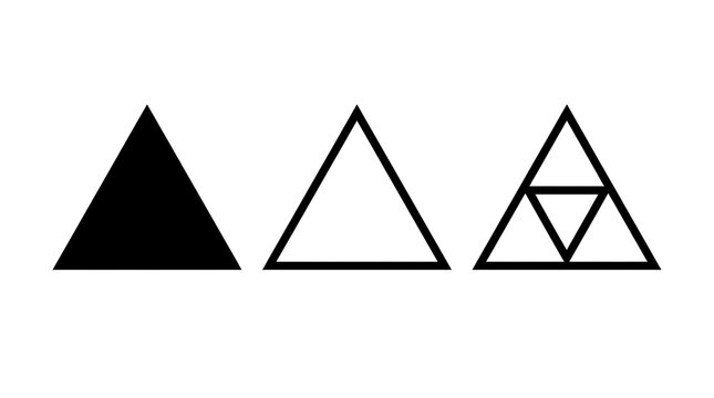 Three geometric triangle shapes in black and white