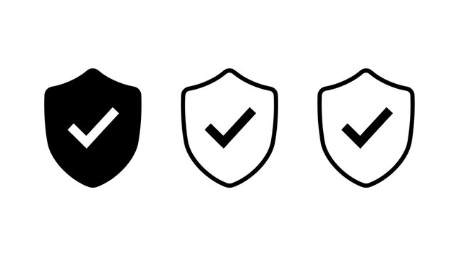 Three checkmark icons in black and white shields