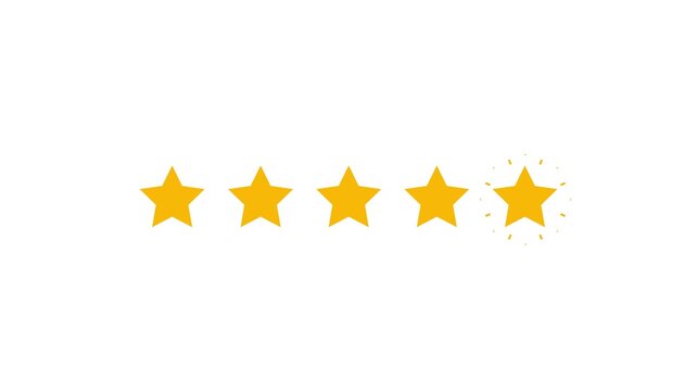 White background five star rating animation, clean customer feedback review symbol, bright golden ranking element for corporate presentation