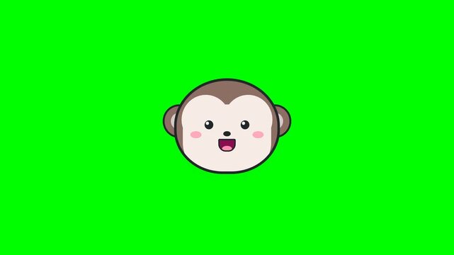 Cute cartoon monkey heads smiling on green background