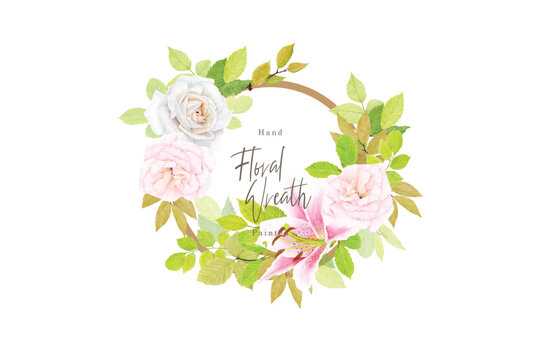 watercolor floral and leaves wreath 