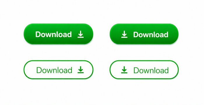 Modern green download button with arrow icon in flat design style