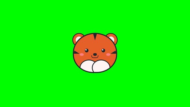 Cute cartoon tiger heads grid pattern on green screen background