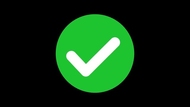 Green Check Mark Confirmation Icon Animation with Transparent Background