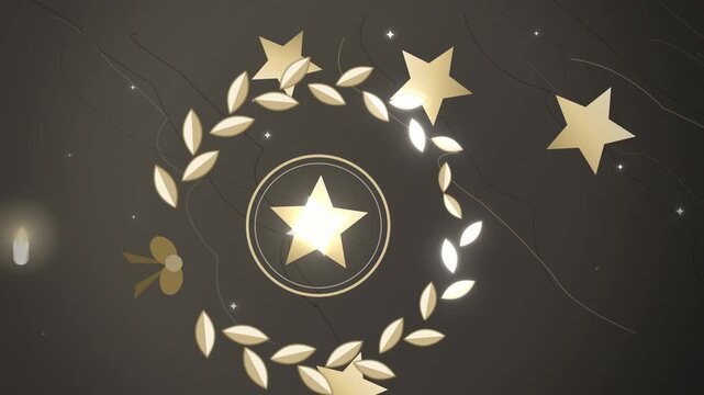 New year gold laurel wreath with star angled view endless loop