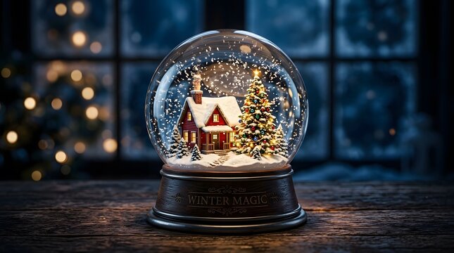 A festive christmas snow globe scene capturing the magic of the holiday season with winter wonder