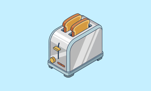 Isometric toaster with bread slices vector illustration for breakfast