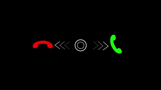 Smartphone incoming call screen interface animation with accept and decline icons on black background