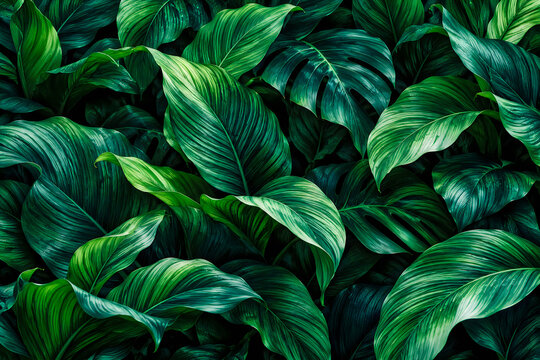 Lush green tropical foliage background for wellness branding and