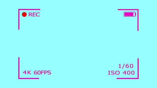Camera recording overlay frame with red rec indicator and battery level status icon for professional video production interface on a digital screen display for modern filmmaking and media content