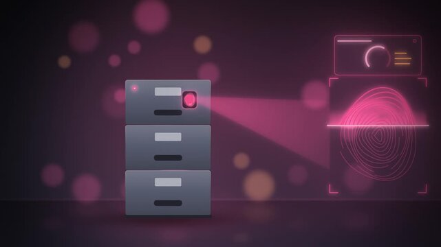 Fingerprint scanner filing cabinet lock access granted close-up