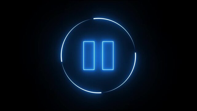 Animated blue glowing neon pause button, media player control symbol graphic, isolated video overlay element   