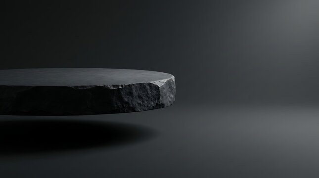 Dark stone platform for product display with dramatic lighting and shadow