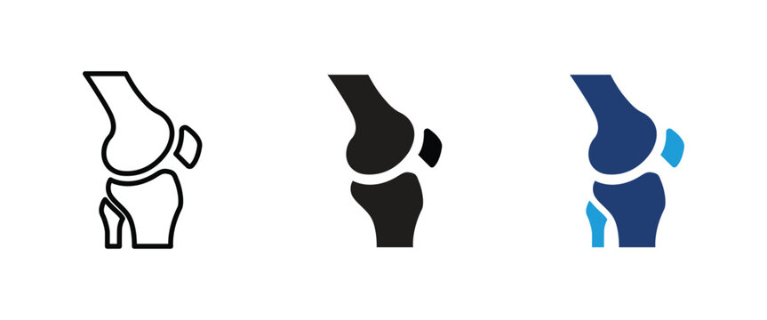 knee joint icon set, orthopedic leg bone patella anatomy vector, human femur tibia skeleton symbol, medical arthritis replacement surgery diagnostic sign graphic