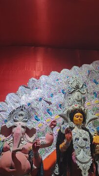 4k video of godess durga idol worshipped during durga puja festival in India