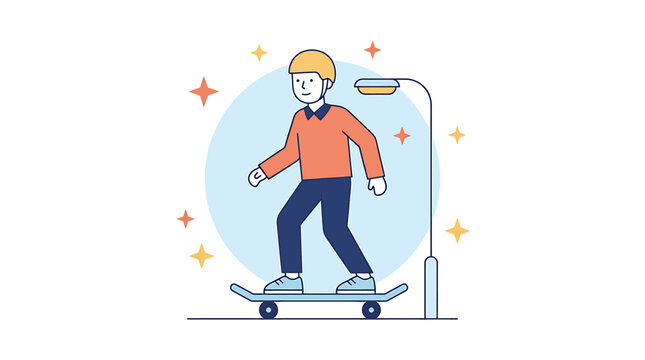 Skateboarder Riding a Skateboard in a Flat Vector Illustration Style