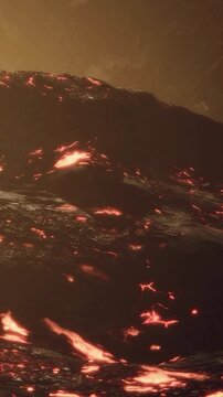 Lava flows spread across the ground, glowing bright red against the dark surroundings. The scene captures the intensity of volcanic activity at night.