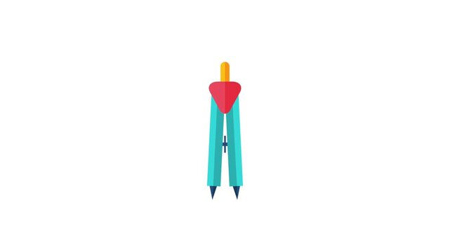 Vector animation of a drafting compass used for geometry, drawing circles, and engineering blueprints