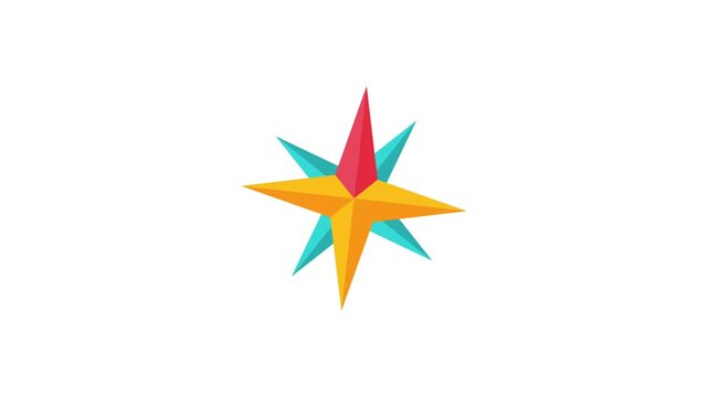 Vector animation of a multi-colored wind rose compass star with cardinal directions
