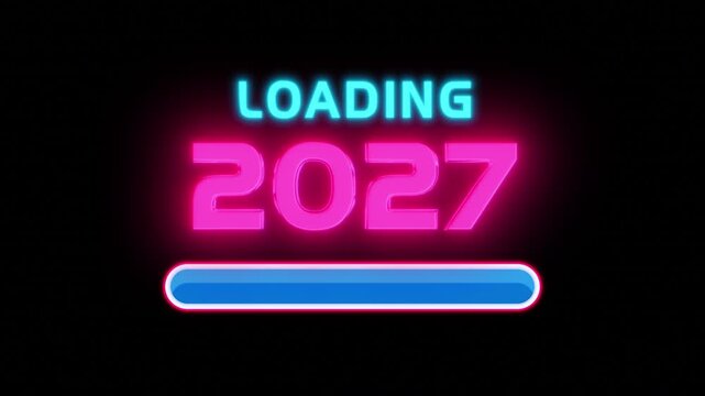 Loading 2027 Magenta Numerals Neon Glowing Over a Filling Progress Bar