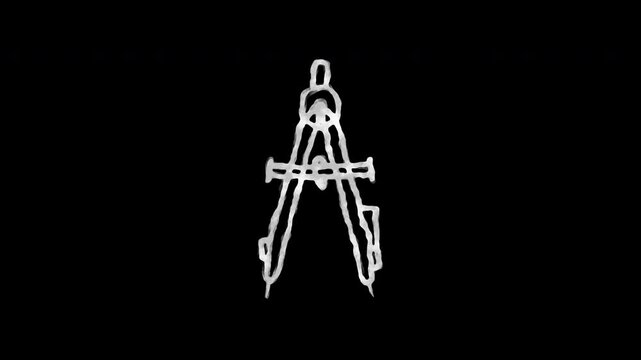 White sketch compass icon animated loop hand drawn line art math engineering tool motion graphic video on black background for education presentation