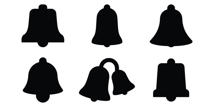 Collection of six black silhouette bell shapes arranged on a clean white background for design elements