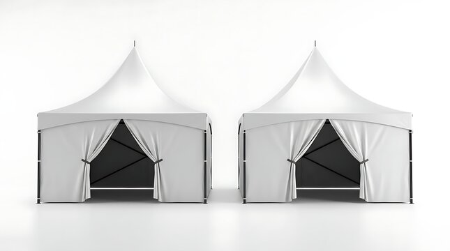 Tents for Events Mockup Showing Two White Collapsible Pop Up Booths