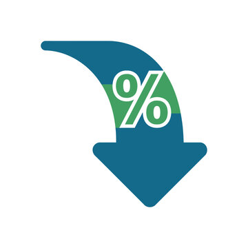 Percentage Down Arrow Icon Symbolizing Price Reduction, Discount, Sale, or Negative Growth